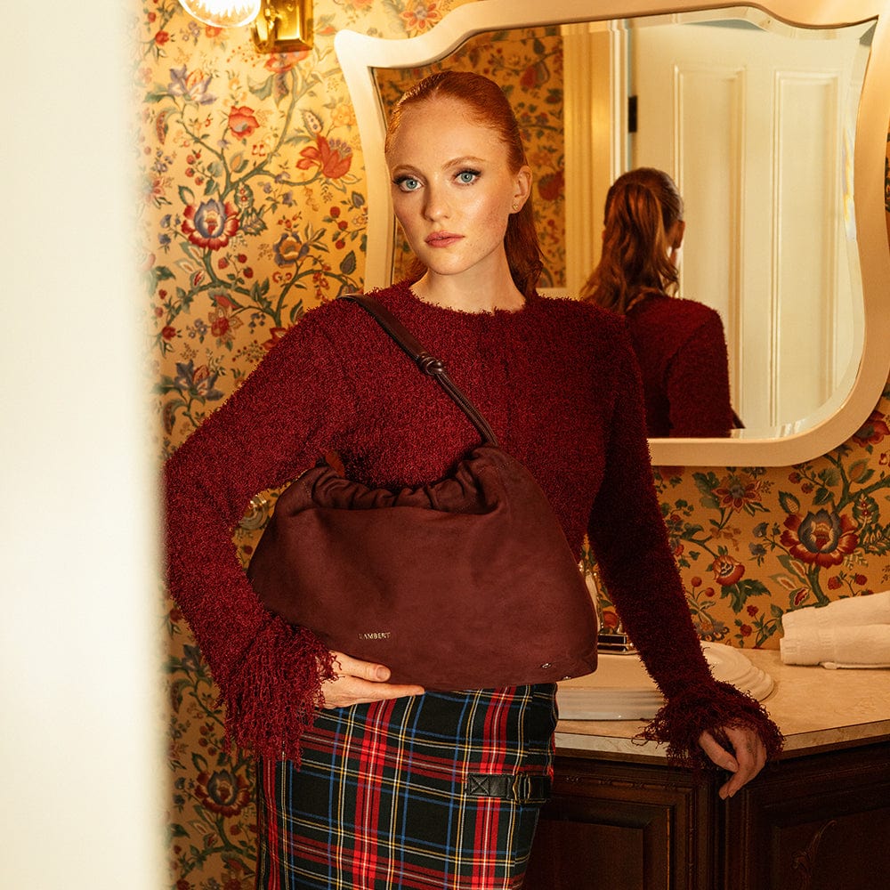 Le Lara - Sac à main suède vegan mahogany