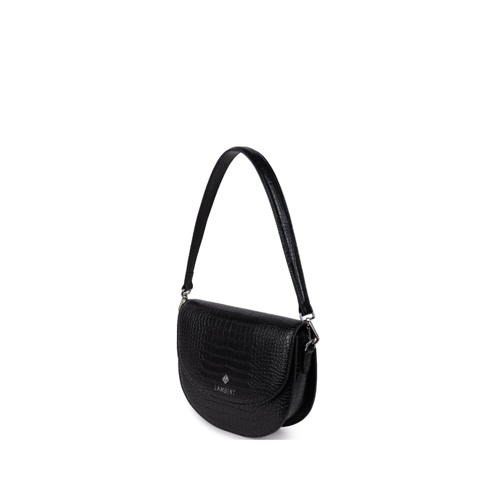 Le Naomi - Sac à main 2-en-1 en cuir vegan croco noir