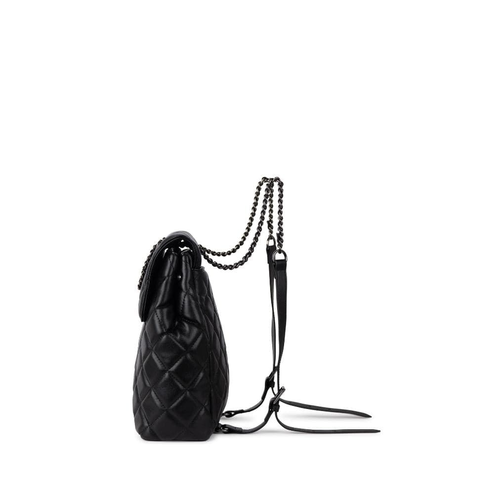 Le Sadie - Sac à dos 2-en-1 matelassé en cuir vegan noir