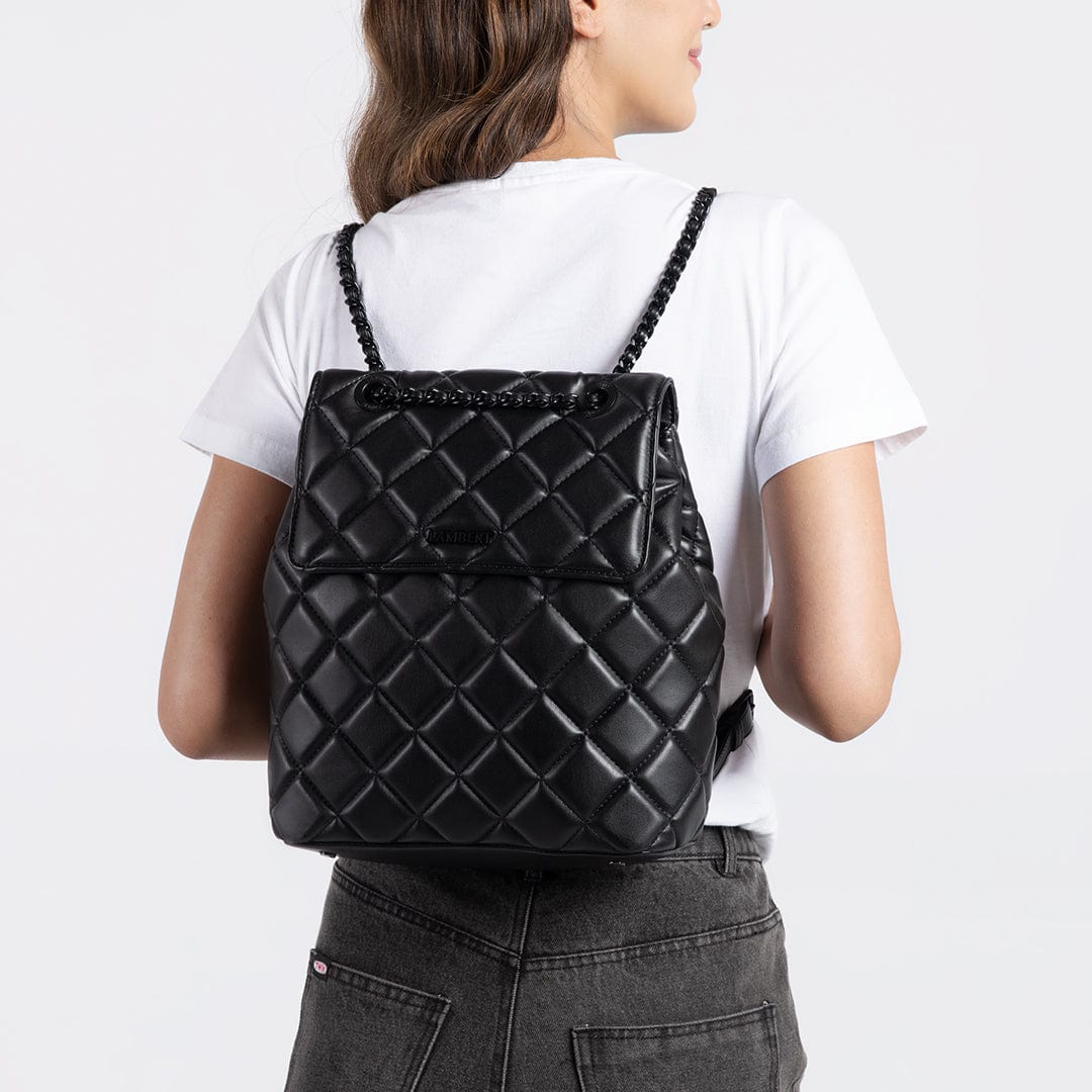 Le Sadie - Sac à dos 2-en-1 matelassé en cuir vegan noir