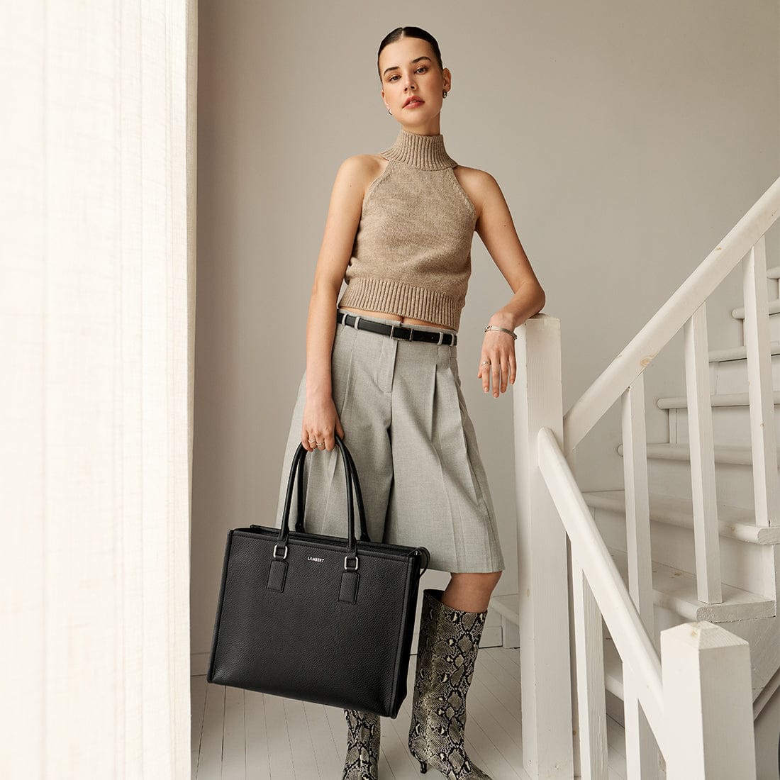 The Valentina -  2-in-1 Black Vegan Leather Tote Bag